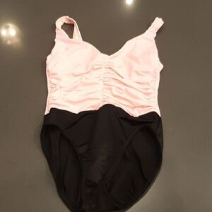 Trimshaper Pink and Black One Piece Rouched Swimsuit